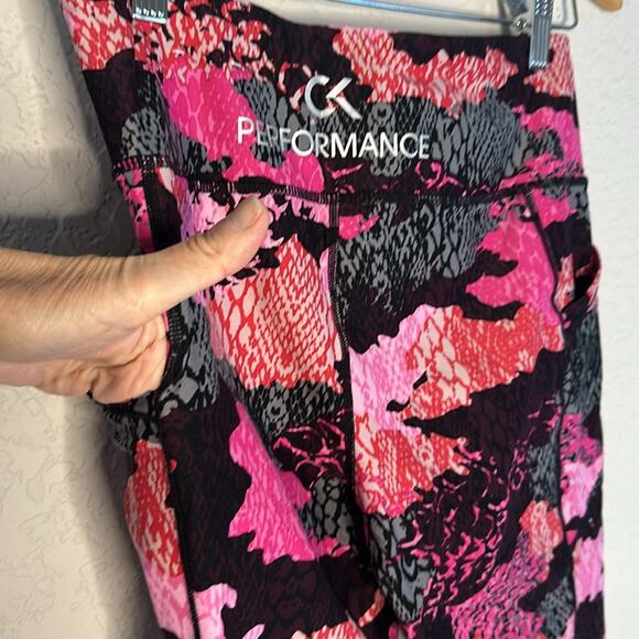 Calvin Klein Performance Pink Black Leggings Compression Medium Artsy Pocket - Picture 5 of 7